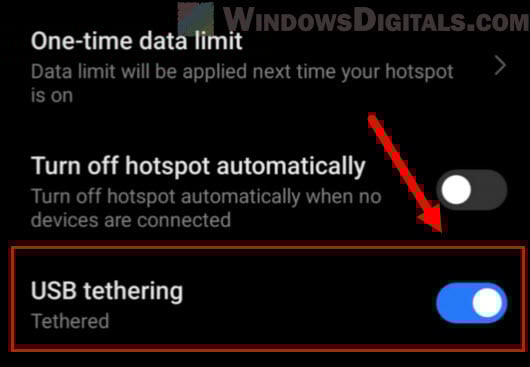 Enable USB tethering Android to Windows 11 PC