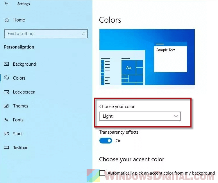 Enable Windows 10 Light Theme
