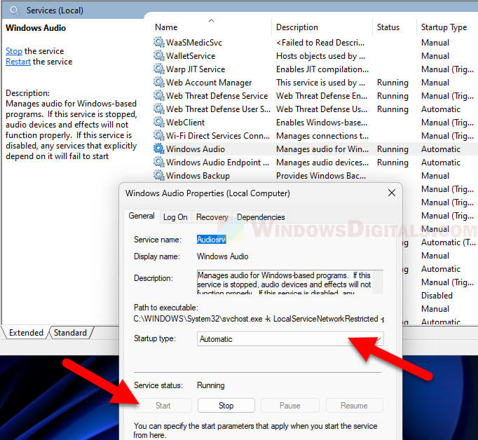 Enable Windows Audio Services in Windows 11