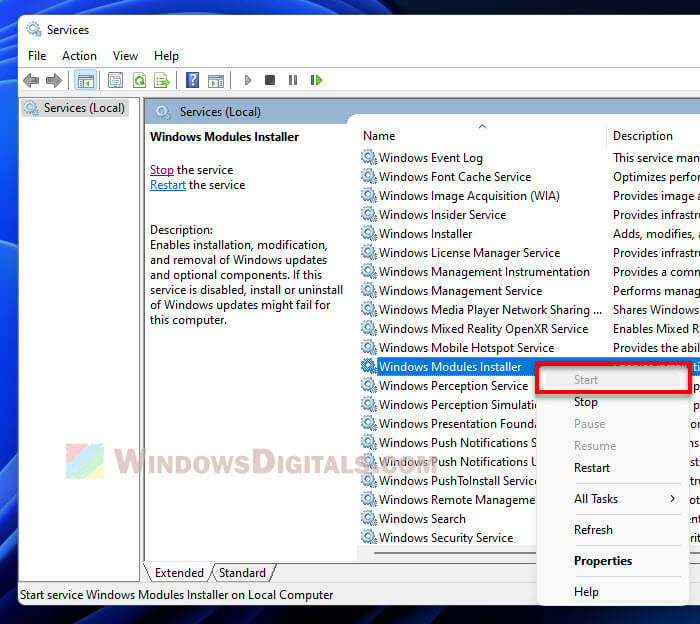 Enable Windows Modules Installer