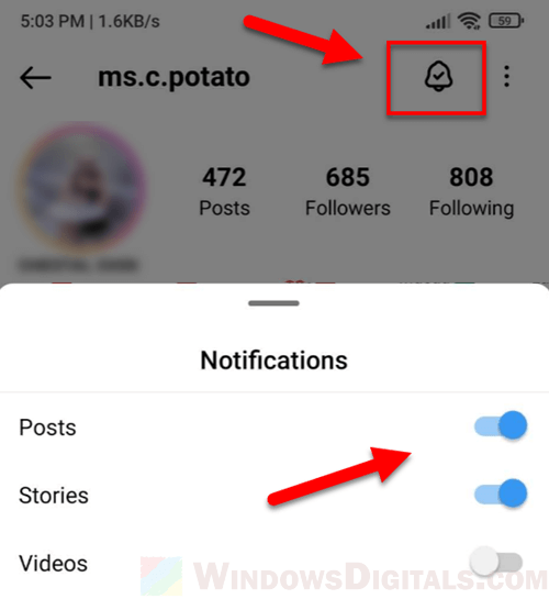 Enable notifications from friends posts on Instagram
