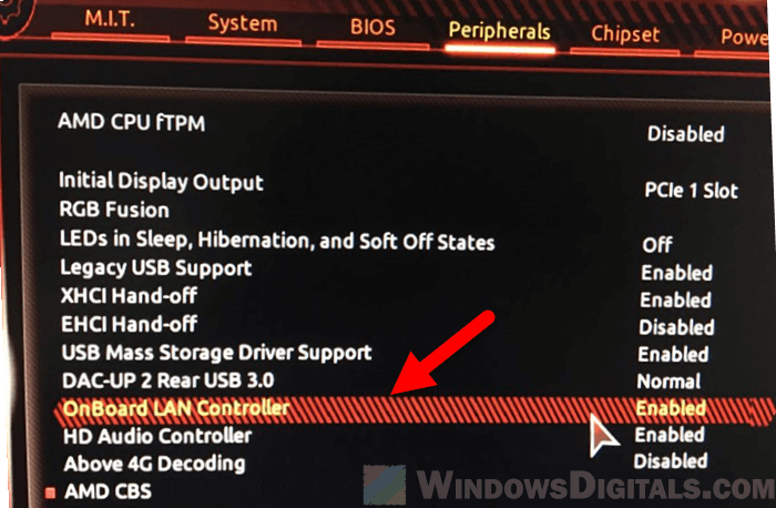 Enable or disable Ethernet or WiFi on BIOS UEFI