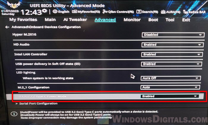 Enable or disable USB-C support on BIOS UEFI