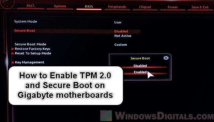 Enabling TPM 2.0 and Secure Boot on Gigabyte Motherboard