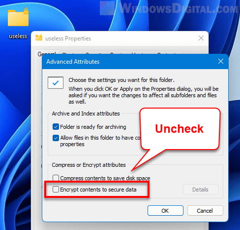 Encrypt contents to secure data Windows 11