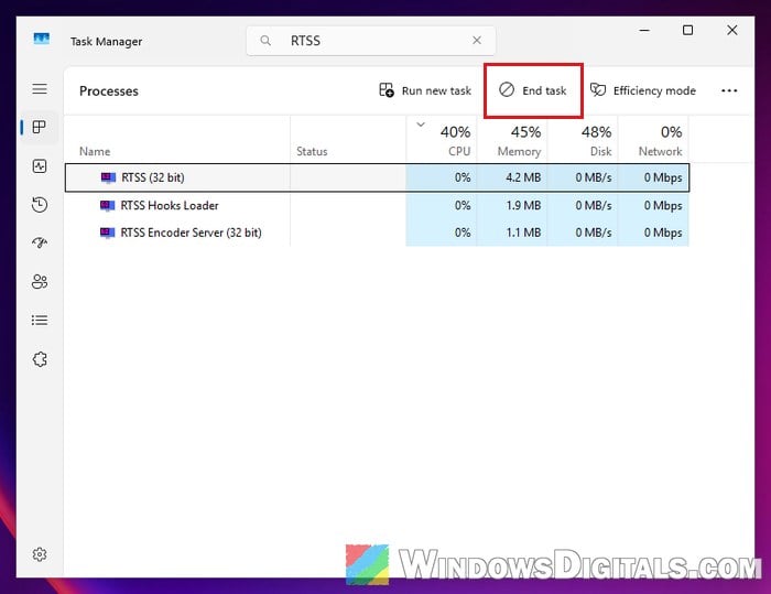 End RTSS process in Task Manager Windows 11