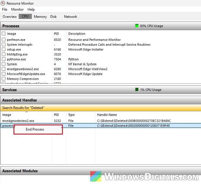 End process holding deleted file Resource Monitor Windows 11