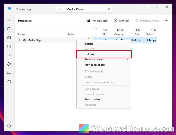 End task an app in Task Manager Windows 11