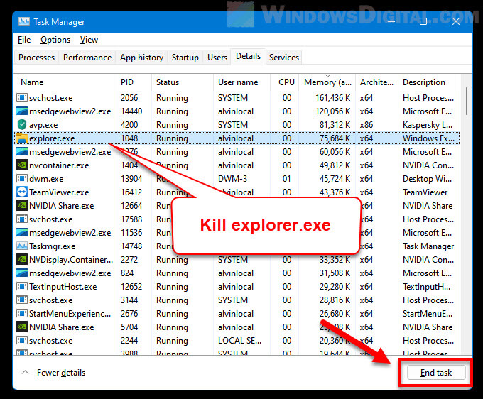 End task explorer.exe Windows 11