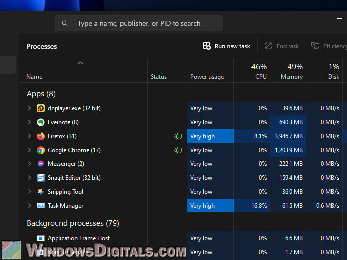 End task high CPU memory and disk usage processes in Windows 11