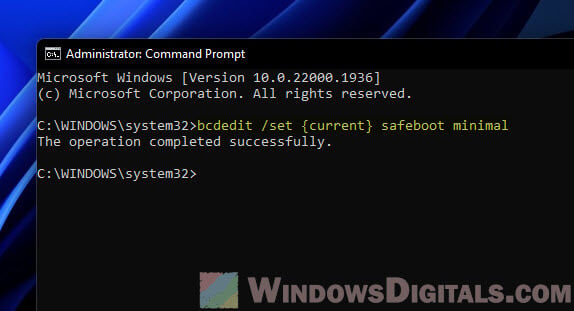 Enter Safe Mode using Command Prompt