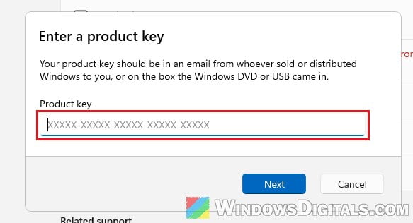 Enter a product key Windows 11