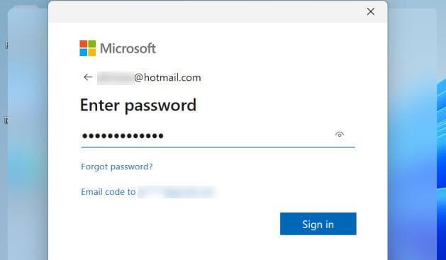 Enter account password Widgets Windows 11