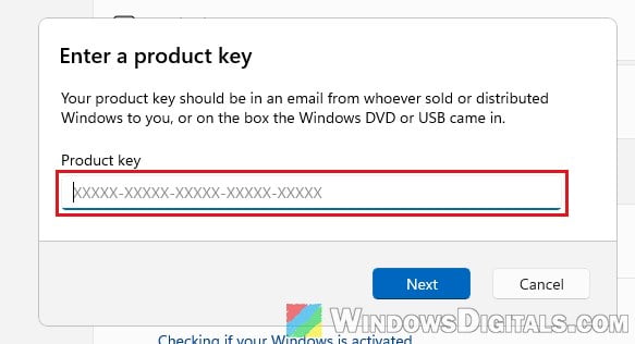 Enter generic Windows 11 Pro product key