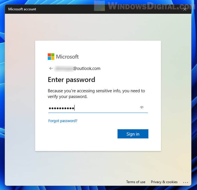 Enter password Microsoft account Windows 11