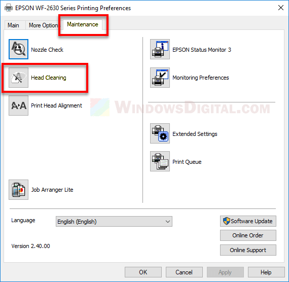 Epson Clean Printer Head Windows 11