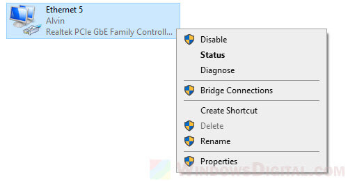 Ethernet adapter properties windows 10