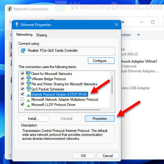 Ethernet network adapter IPv4 Settings Windows 11