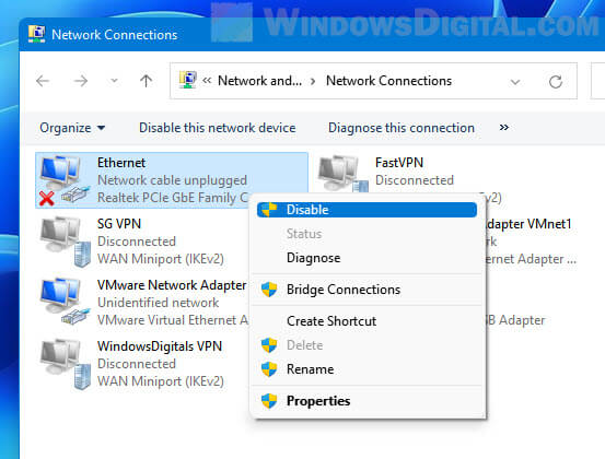 Ethernet not working in Windows 11