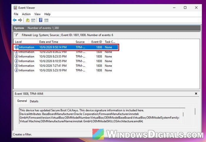 Event ID 1808 Secure Boot CA keys updated Windows 11