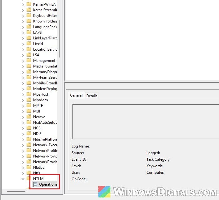 Event Viewer NTLM Operational log Windows 11
