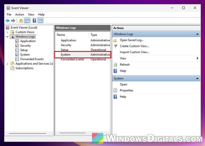 Event Viewer Windows Logs System Windows 11