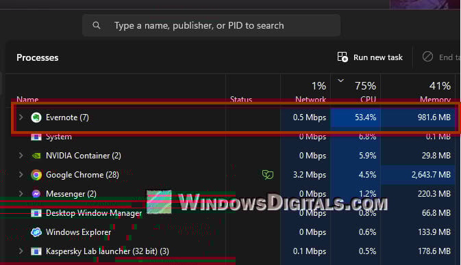 Evernote high CPU usage
