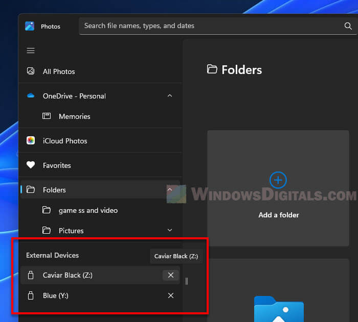 Exclude a drive from Photos app Windows 11