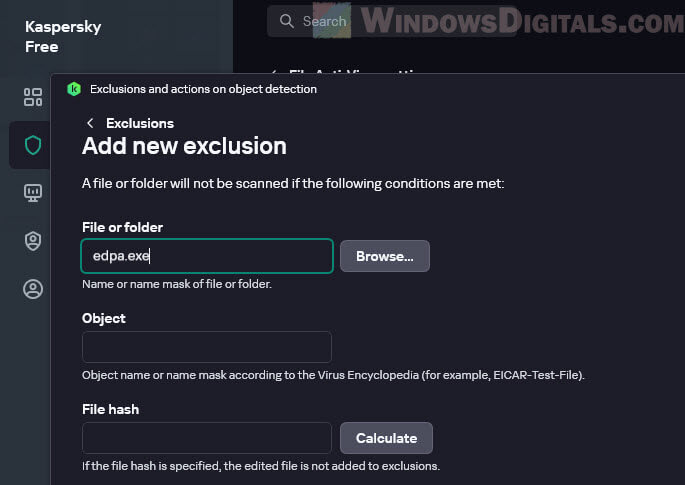 Exclude exe from antivirus software