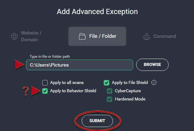 Exclude file from AVG