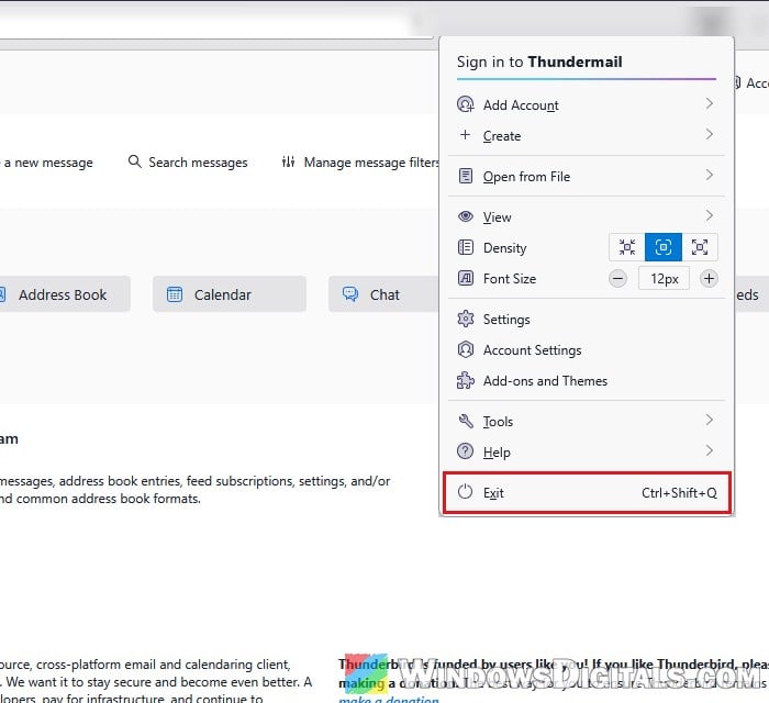 Exit Thunderbird completely Windows 11