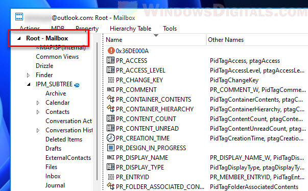 Expand Outlook Root Mailbox