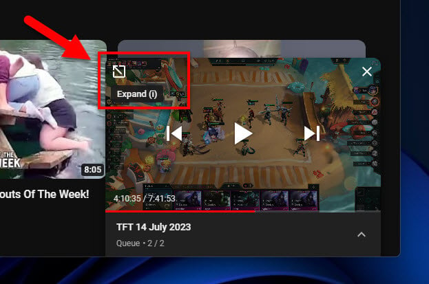 Expand YouTube add to queue mini player