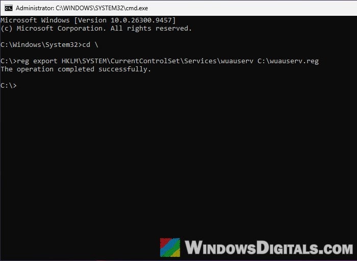 Export wuauserv registry key reg export Windows 11