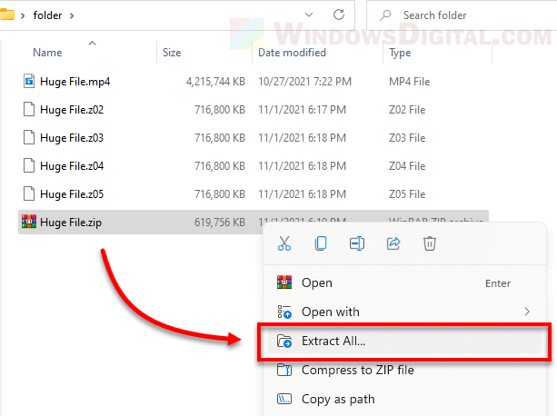 Ekstrak beberapa file Windows 11 yang diarsipkan