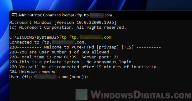 FTP command to Connect to an FTP server