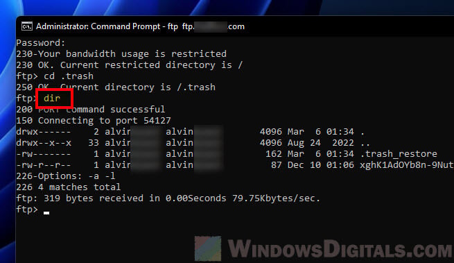 FTP command to list directory CMD