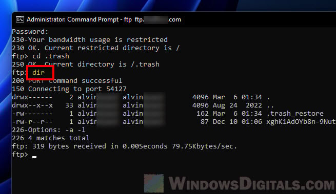 FTP command to list directory CMD