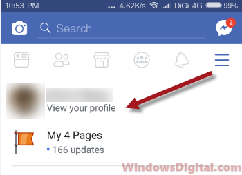 Facebook app view your profile