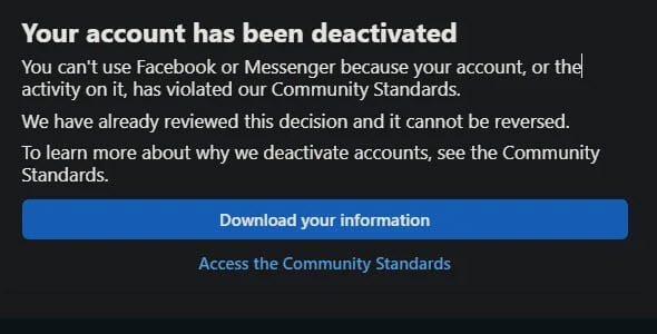 Facebook your account has been deactivated