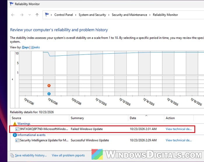 Failed Windows Update MicrosoftWindows.CrossDevice in Reliability Monitor