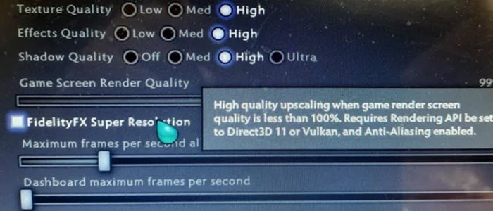 FidelityFX Super Resolution Settings