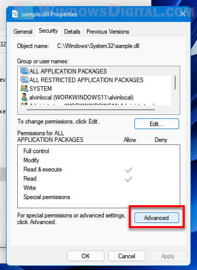 File Advanced Permission Windows 11