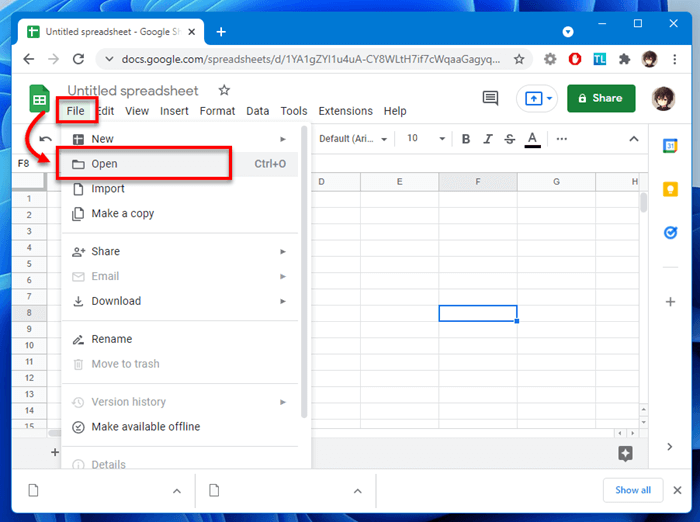File Open Google Sheet
