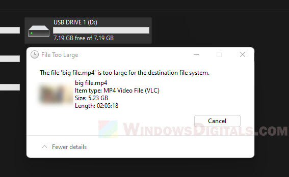 File Too Large for USB Drive But Plenty of Space