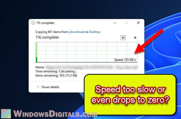 File Transfer Speed Very Slow or Drops to Zero in Windows 11