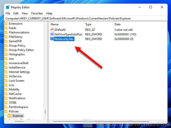 File has no security tab Windows 11