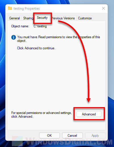 File or Folder Security Properties Windows 11