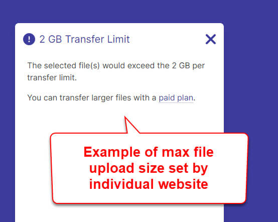 File upload transfer size limit on Chrome