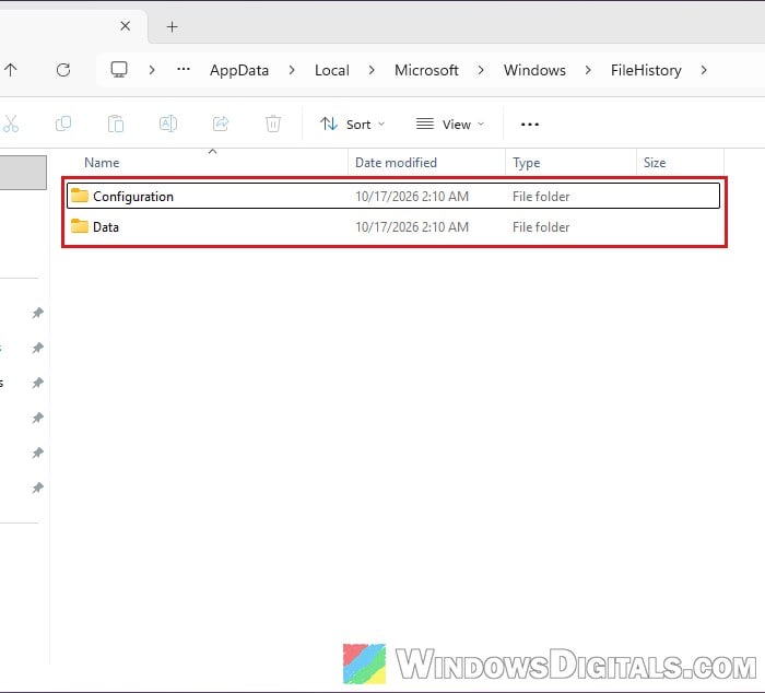 FileHistory folder in AppData File Explorer Windows 11